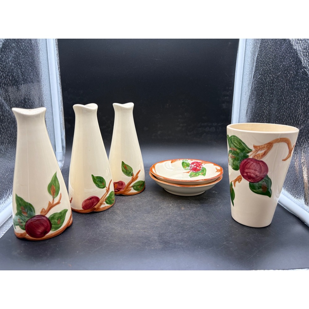 Franciscan Apple Pottery Set 3 Shakers 2 Bowls 1 Tumbler Vintage Mid Century